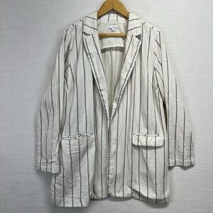 J. Jill Linen-blendOpen Front Oversized Striped Blazer Jacket M Adjust. Sleeves